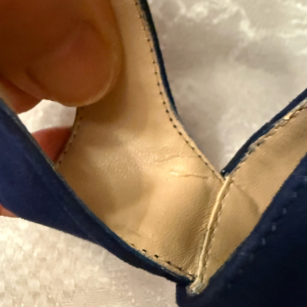 Blue suede peep toe booties - Picture 15 of 15